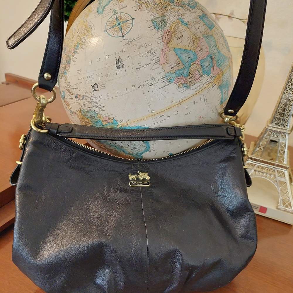 Coach Convertible Madison Crossbody Black Leather Hobo. 13"L x 3.5"W x 10